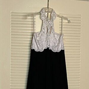 Scott McClintock Black/White Lace Halter Short Evening Dress Size 16
